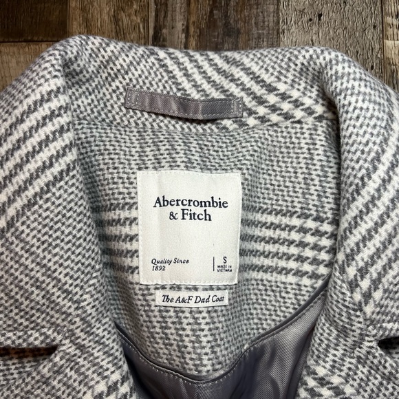 Abercrombie Wool The Dad Coat in Grey Houndstooth Size Small - Picture 4 of 6